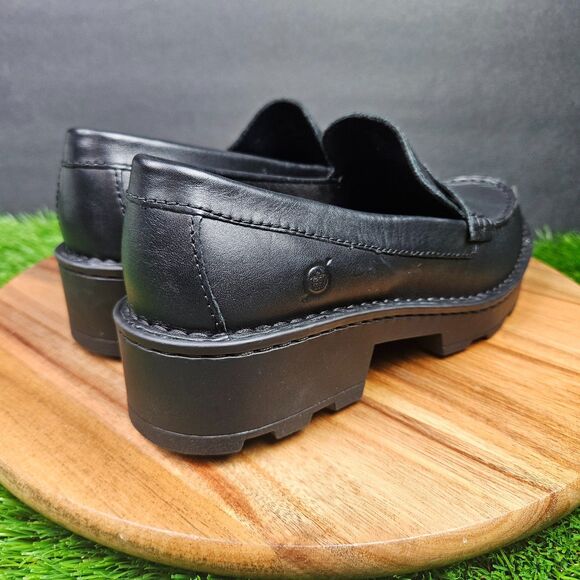 Born Womens Carrera Loafer Size 7.5 M Black Penny Flat Shoe Platform Lug Sole - Picture 2 of 11